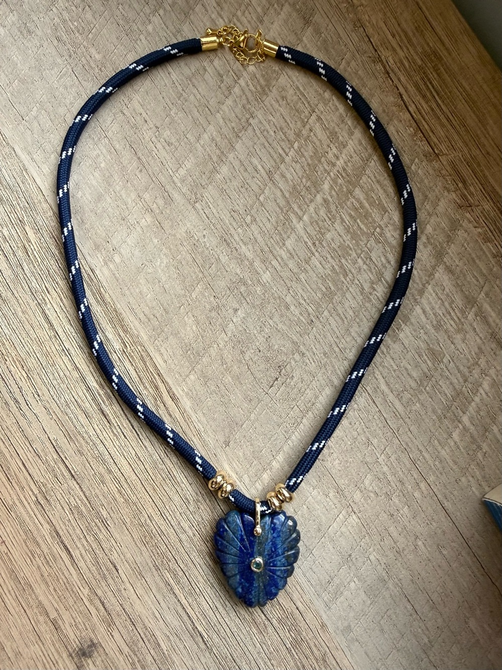 Adina Eden Navy Cord Necklace with Blue Lapis Heart Pendant Necklace